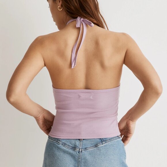 Madewell Supima Rib Halter Tank Top Vibrant Lilac Large - Picture 2 of 10